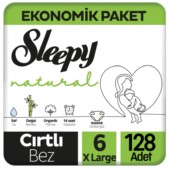 Sleepy Natural Bebek Bezi Ekonomik Paket 6 Beden 32x4 128 Adet