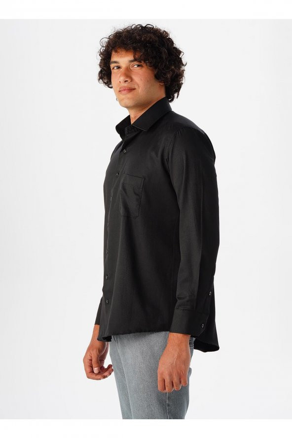 SÜVARİ Klasik Yaka Armürlü Siyah Erkek Gömlek Gm2024700381 - Resim 2