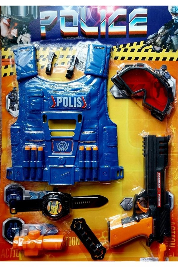 Can Yelekli Polis Seti 14 Parça Oyuncak Koruma Gözlüğü Nerf Mermili Saat Dürbün