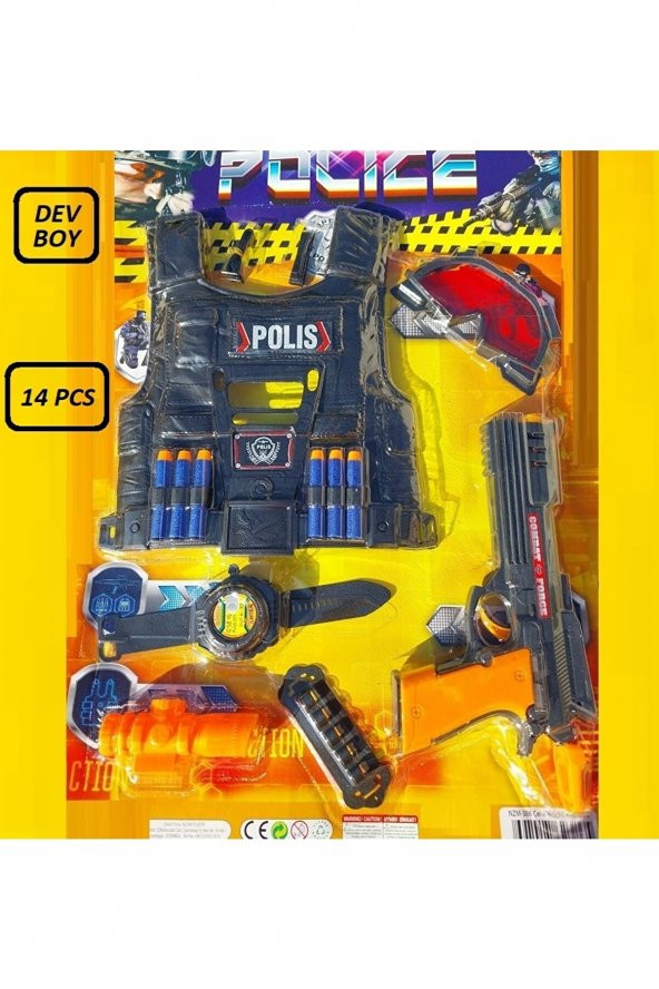 Can Yelekli Polis Seti 14 Parça Oyuncak Koruma Gözlüğü Nerf Mermili Saat Dürbün - 2