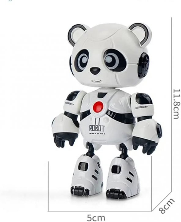 Konuşan Oyuncak Robot Panda Ses Kaydeden Işıklı Müzikli Şarjlı 12 Cm Metal Die Cast