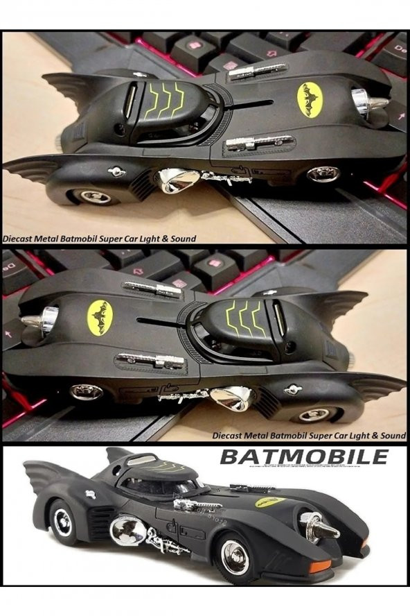 Batman Batmobil Metal Araba Batmobile Çekbırak Oyuncak Diecast Işıklı Light & Sound - 2