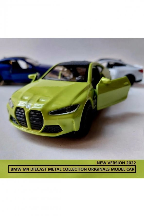 Bmw M4 Yeni 2022 Kasa 1.36 Diecast Orjinal Metal Araba Pullback Kapıları Açılır Yeşil