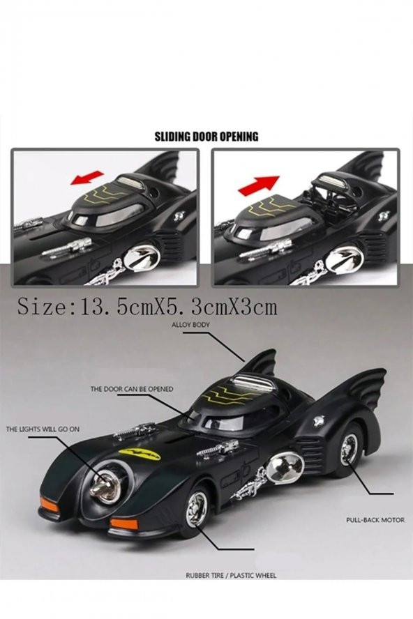 Batman Batmobil Metal Araba Batmobile Çekbırak Oyuncak Diecast Işıklı Light & Sound - 4