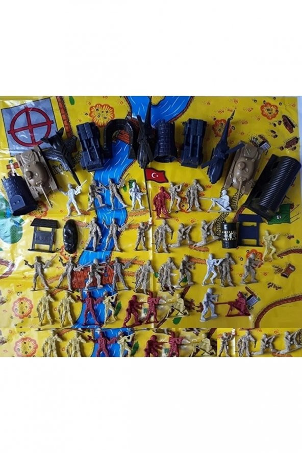 Tank Asker Set Oyun Halısı 50 Parça 2 Paket Birden Komando Uçak Kale Helikopter Oyuncak