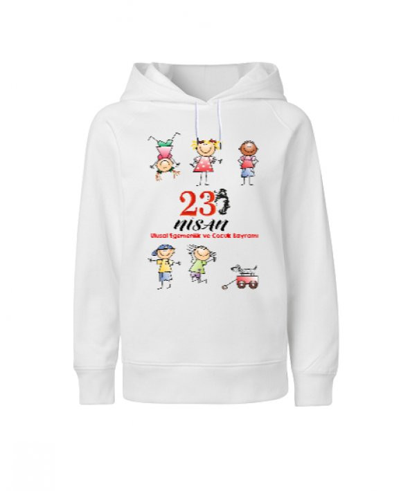 23 Nisan Ulusal Egemenlik ve Çocuk Bayramı Beyaz Çocuk Unisex Hoodie Kapüşonlu