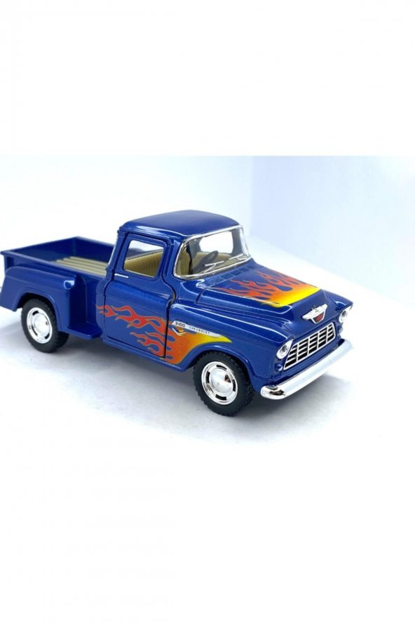 1955 Chevy Stepside Pick-up (alev Desenli)-çek Bırak 5inch. Lisanslı Model Araba, Oyuncak Araba 1:32 - 2