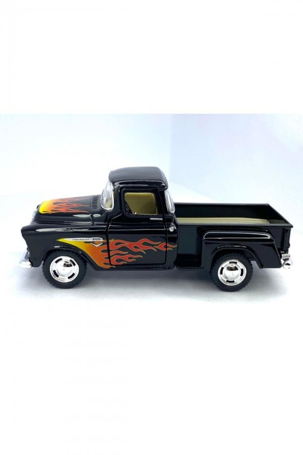 1955 Chevy Stepside Pick-up (alev Desenli)-çek Bırak 5inch. Lisanslı Model Araba, Oyuncak Araba 1:32