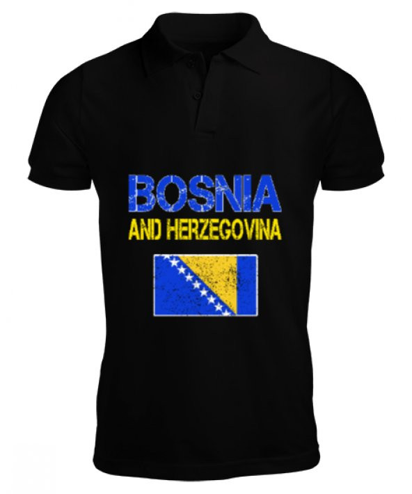Bosnia,Bosna,Bosna Bayrağı,Bosna logosu,Bosnia flag. Siyah Erkek Kısa Kol Polo Yaka
