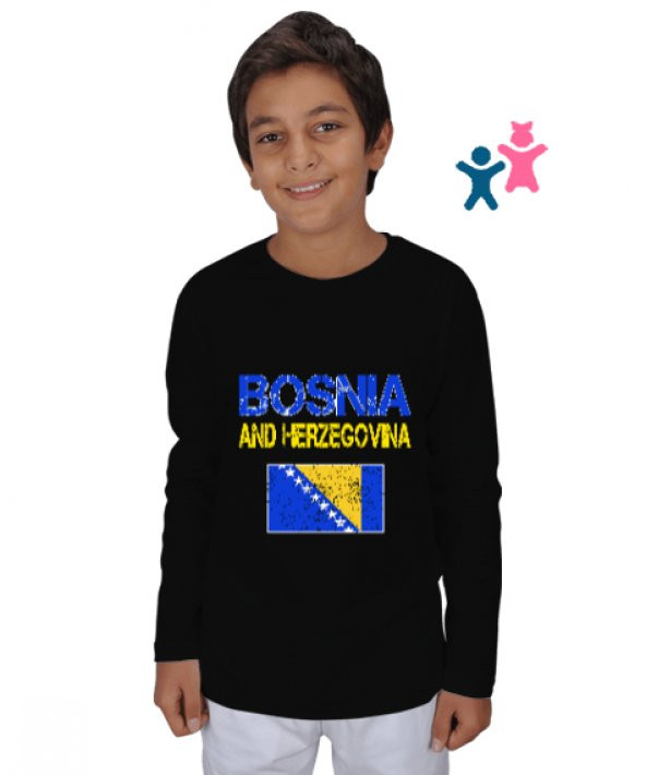 Bosnia,Bosna,Bosna Bayrağı,Bosna logosu,Bosnia flag. Siyah Çocuk Unisex Uzunkollu