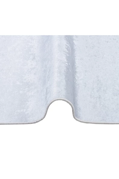 Yaprak Desenli Yıkanabilir Pamuk Taban Dekoratif Halı  BEYAZ 80X200 - 3
