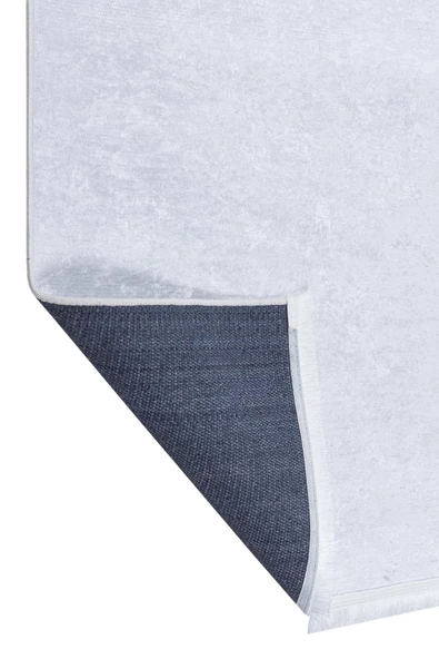 Yaprak Desenli Yıkanabilir Pamuk Taban Dekoratif Halı  BEYAZ 100X200 - 4