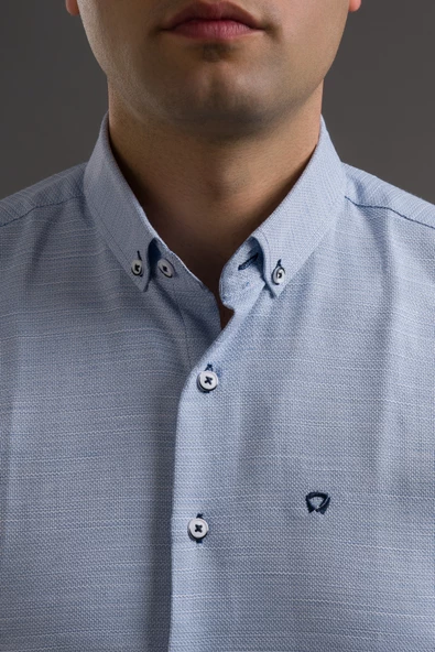 HASIRLI SLİMFİT DÜĞMELİ YAKA KATLAMALI UZUN KOL ERKEK GÖMLEK - 3