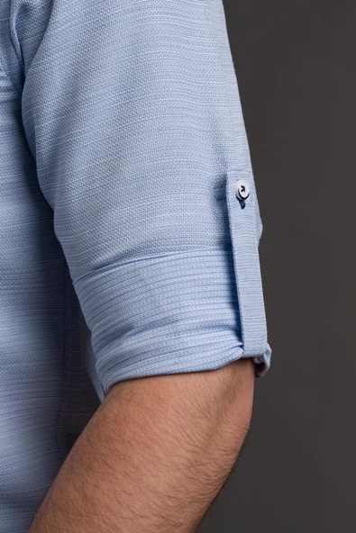 HASIRLI SLİMFİT DÜĞMELİ YAKA KATLAMALI UZUN KOL ERKEK GÖMLEK - 4