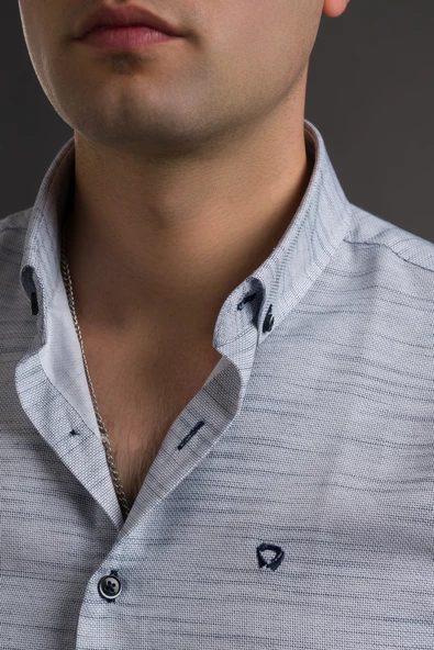 HASIRLI SLİMFİT DÜĞMELİ YAKA KATLAMALI UZUN KOL ERKEK GÖMLEK - 8