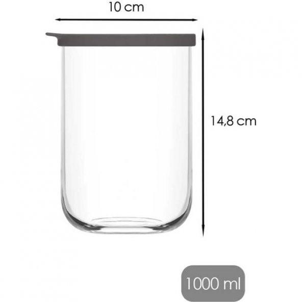 Lav duo saklama kabı 3 lü - cam kavanoz erzak saklama kabı seti takımı gri 1000 ml. - 4