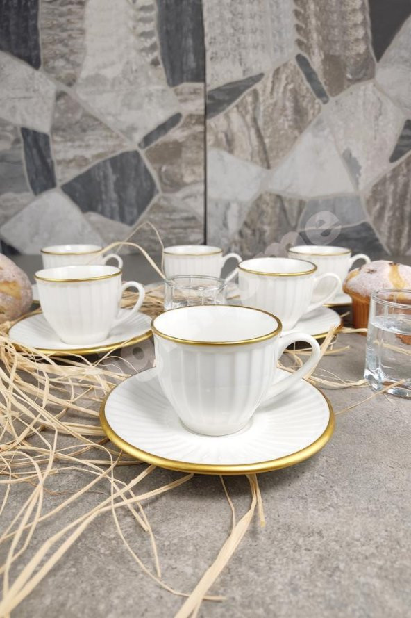 Digithome İpek Efes 6'lı Porselen Kahve Fincan Takımı Yaldızlı Krem - IPF132MA C320.045 - Resim 4