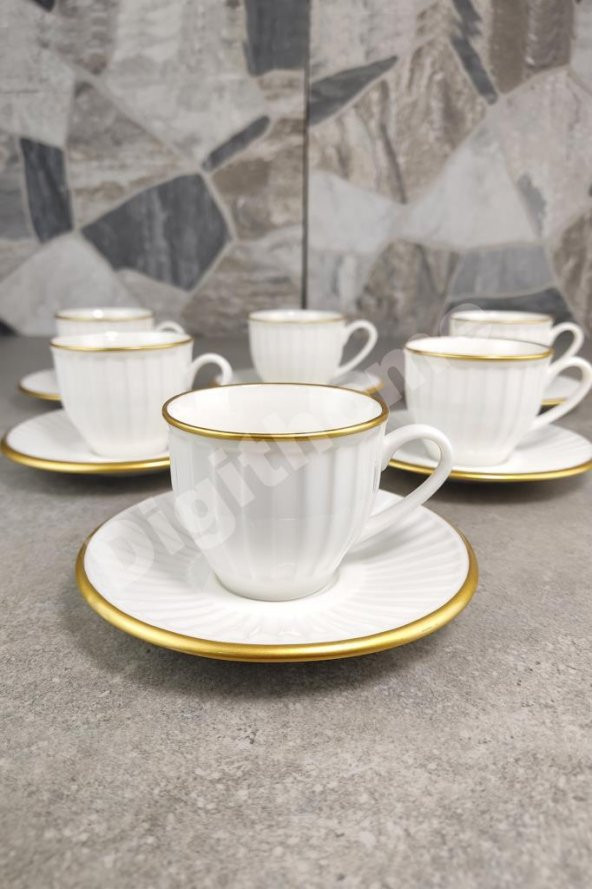 Digithome İpek Efes 6'lı Porselen Kahve Fincan Takımı Yaldızlı Krem - IPF132MA C320.045 ürün görseli