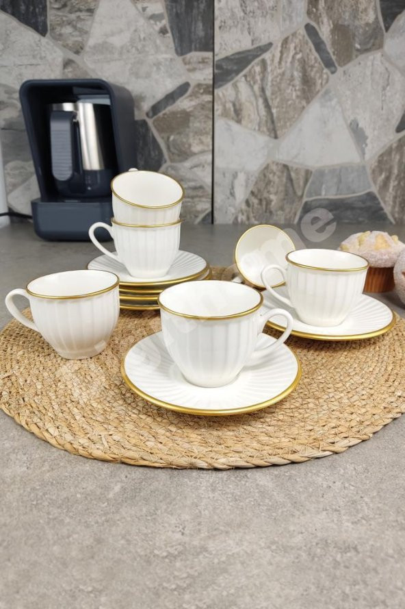 Digithome İpek Efes 6'lı Porselen Kahve Fincan Takımı Yaldızlı Krem - IPF132MA C320.045 - Resim 2