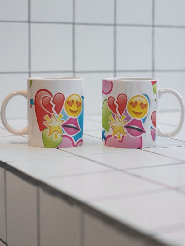 Emojiler Temalı Özel Tasarım Çift Taraf Baskılı Kupa Bardak-Çay Kahve Bardağı Hediye - 2