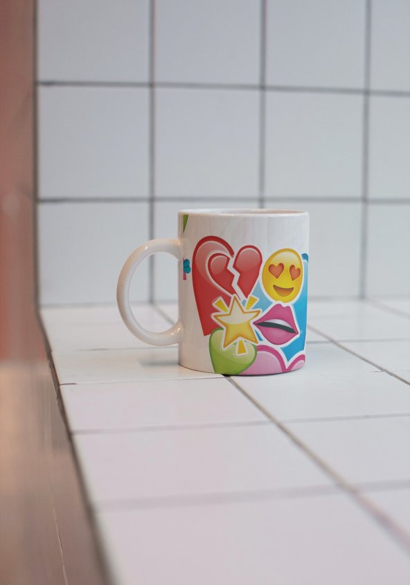 Emojiler Temalı Özel Tasarım Çift Taraf Baskılı Kupa Bardak-Çay Kahve Bardağı Hediye - 3