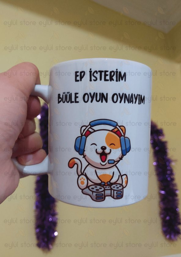 Kedili Ep İsterim Oyun Oynayım Yazılı Trakya Özel Tasarım Baskılı Kupa Bardak-Kahve Bardağı Hediye - 3