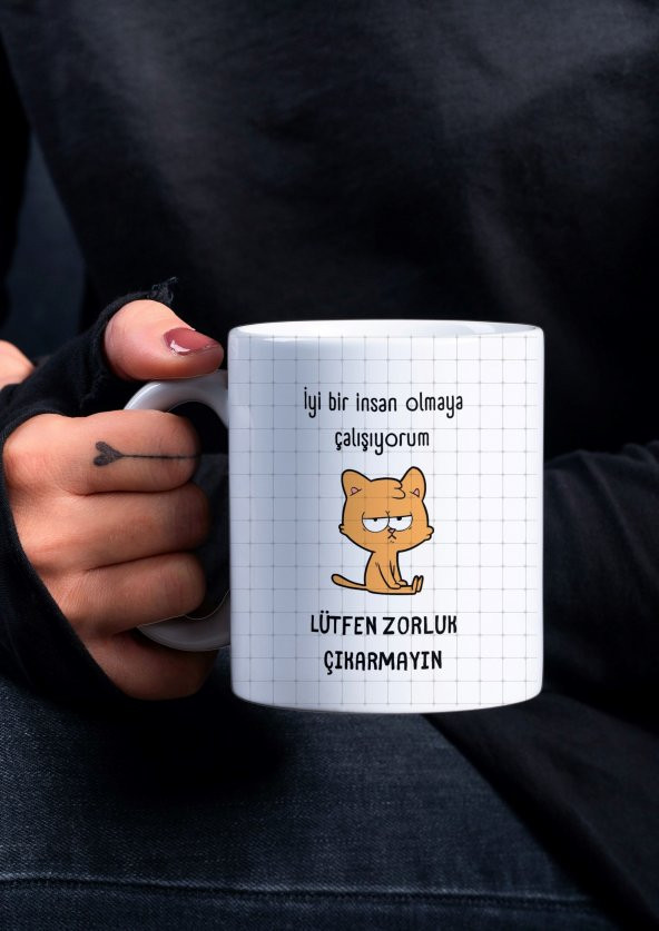 İyi Biri Olmaya Çalışıyorum Zorluk Çıkarmayın Yazılı Eğlenceli Özel Tasarım Baskılı Kupa Bardak