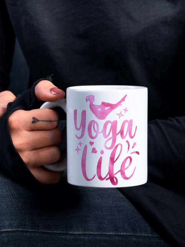 Yoga Temalı Özel Tasarım Eğlenceli Baskılı Kupa Bardak- Hediye Kahve Bardağı