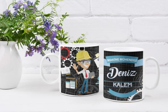 Kişiye Özel İsim Yazılı Makine Mühendisi Özel Baskı Meslek Kupa Bardak