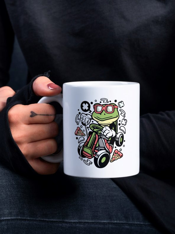 Skating Kurbağa Yazılı Eğlenceli Özel Tasarım Baskılı Kupa Bardak Hediye Kahve Bardağı
