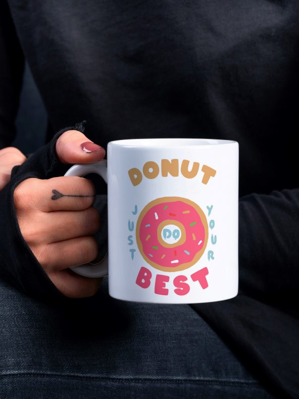 Donut Tasarım Yazılı Özel Tasarım Baskılı Kupa Bardak Kahve Bardağı-Çay Kahve Bardağı Hediye