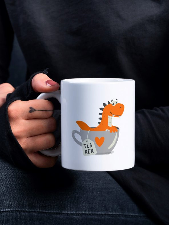 Tea-Rex Yazılı Eğlenceli Dinazor Özel Tasarım Baskılı Kupa Bardak Hediye Çay-Kahve Bardağı