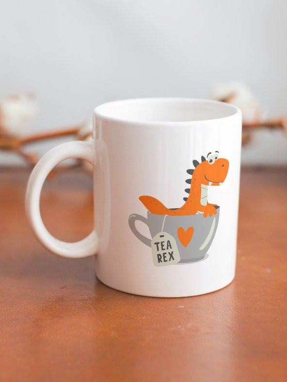 Tea-Rex Yazılı Eğlenceli Dinazor Özel Tasarım Baskılı Kupa Bardak Hediye Çay-Kahve Bardağı - 2