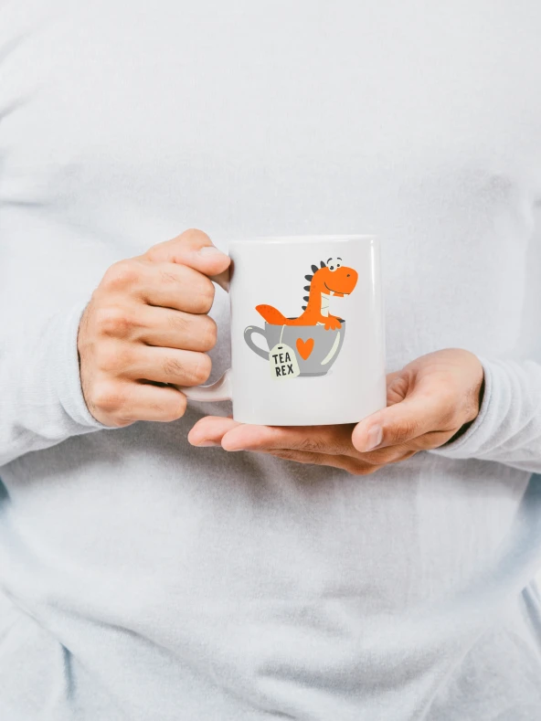 Tea-Rex Yazılı Eğlenceli Dinazor Özel Tasarım Baskılı Kupa Bardak Hediye Çay-Kahve Bardağı - 3