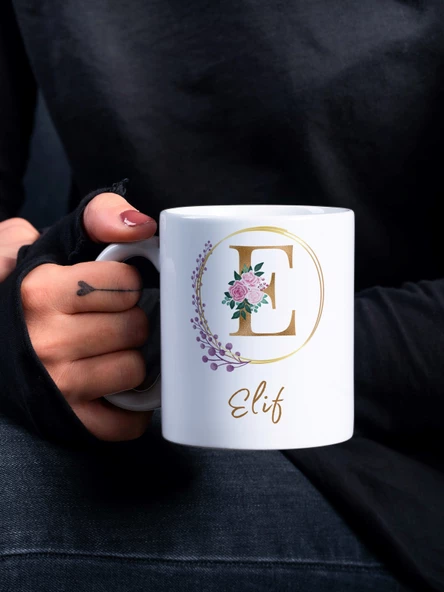 Elif Yazılı Kupa Bardak Baskılı İsim Kupa Bardak Kahve Bardağı Doğum Günü Hediye Kupa-E Serisi