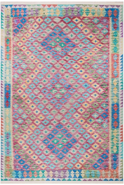 Etnik Kilim Desenli Pamuk Taban Yıkanabilir Halı  KIRMIZI 80X150