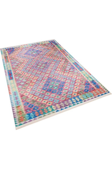Etnik Kilim Desenli Pamuk Taban Yıkanabilir Halı  KIRMIZI 80X150 - 2