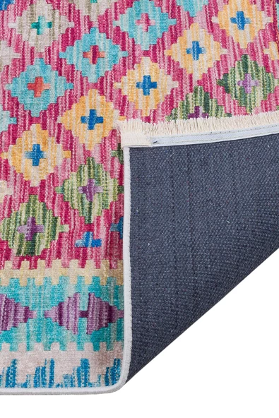 Etnik Kilim Desenli Pamuk Taban Yıkanabilir Halı  KIRMIZI 80X150 - 5