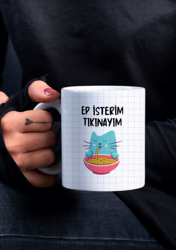 Kedili Ep İsterim Tıkınayım Yazılı Trakya Özel Tasarım Baskılı Kupa Bardak-Kahve Bardağı Hediye