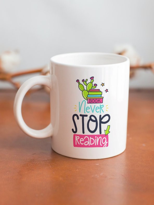 Renkli Lettering Serisi Never Stop Reading Özel Tasarım Kupa Bardak Eğlenceli Kahve Bardağı-Kitap - 2