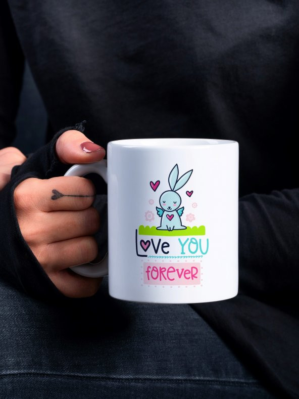 Renkli Lettering Serisi Love You Forever Özel Tasarım Baskılı Kupa Bardak Eğlenceli Kahve Bardağı