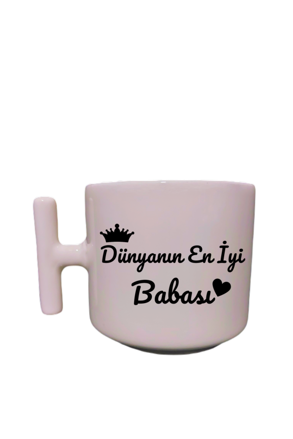 Krem Rengi T Saplı Baba Özel Tasarım Kupa Bardak Latte Bardağı-Babalar Günü Doğum Günü Hediye