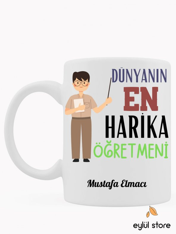 Dünyanın En Harika Öğretmeni Kişiye Özel İsim Yazılı Baskılı Kupa Bardak-Öğretmenler Günü Hediyesi