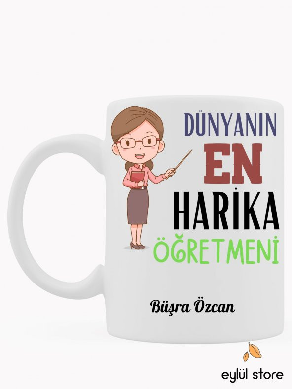 Dünyanın En Harika Öğretmeni Kişiye Özel İsim Yazılı Baskılı Kupa Bardak-Öğretmenler Günü Hediyesi