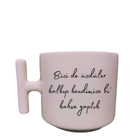 Krem Rengi Eğlenceli Yazılı Esprili Özel Tasarım Baskılı T Kupa Bardak Latte Bardağı ürün görseli 1