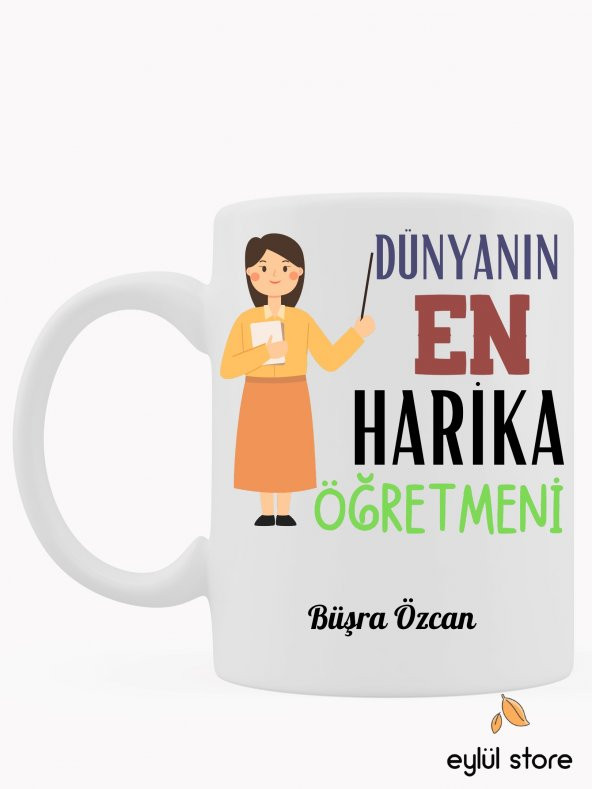 Dünyanın En Harika Öğretmeni Kişiye Özel İsim Yazılı Baskılı Kupa Bardak-Öğretmenler Günü Hediyesi ürün görseli