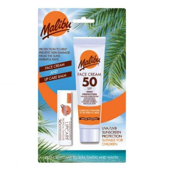 Malibu Güneş Koruyucu Yüz Losyonu SPF50 + Dudak Koruyucu & Nemlendirici SPF30