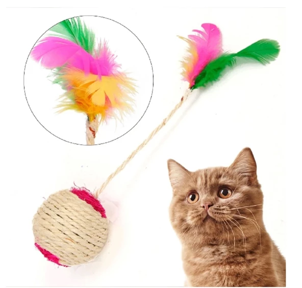 Renkli Tüylü İpli Kedi Oyuncağı ürün görseli