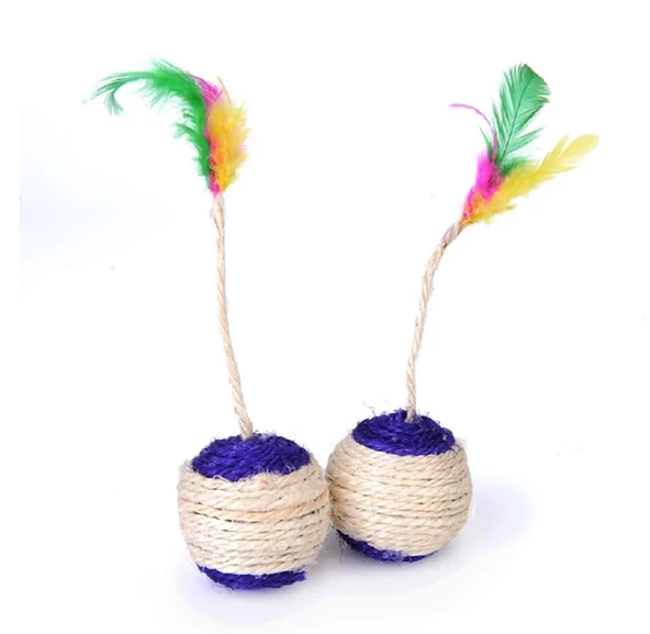 Renkli Tüylü İpli Kedi Oyuncağı - Resim 4