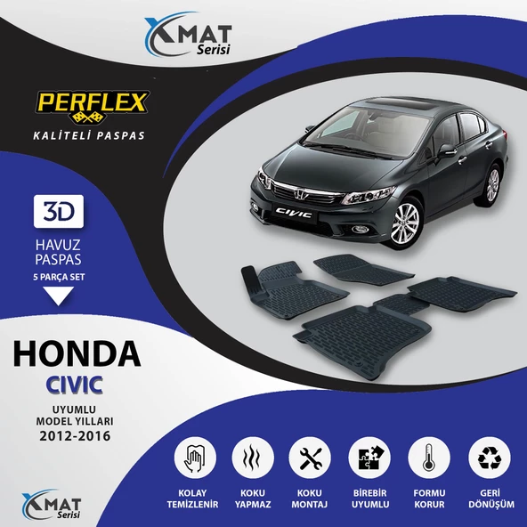 Perflex Paspas 3D Havuzlu X-Mat Civic 2012-2016